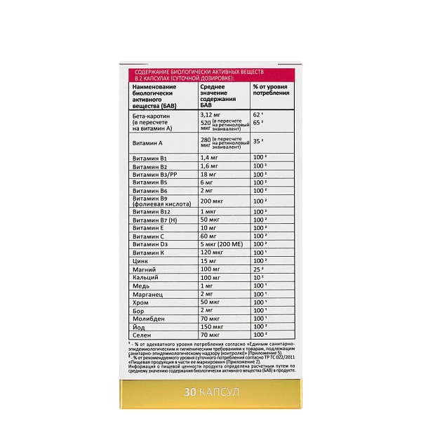 БАД Мультикомплекс для красоты кожи, волос и ногтей SKIN, HAIR & NAILS, 30 капсул