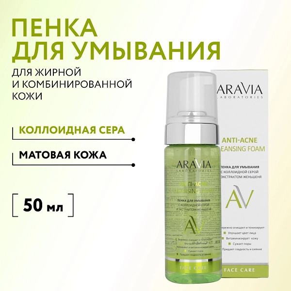 Пенка для умывания с коллоидной серой и экстрактом женьшеня Anti-Acne Cleansing Foam, 150 мл