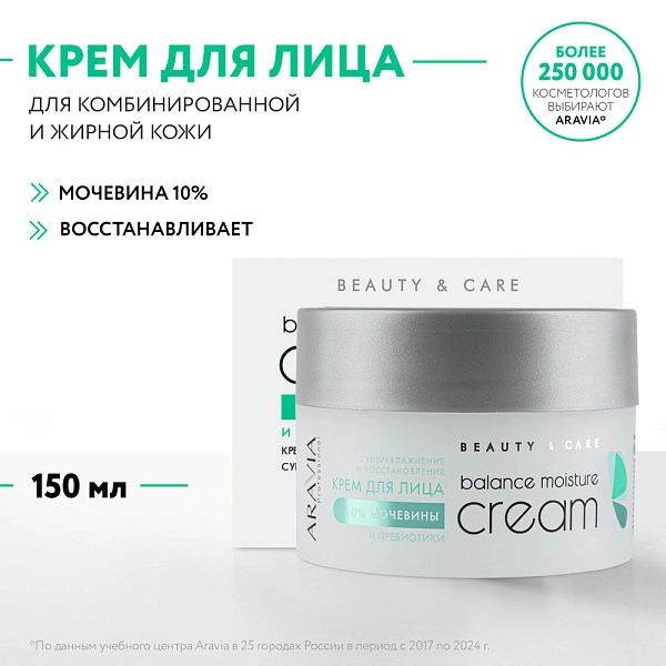 Крем для лица суперувлажнение и восстановление с мочевиной 10% и пребиотиками, 150 мл