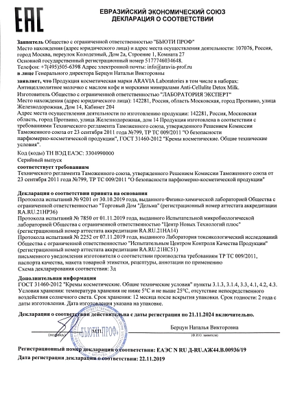 Антицеллюлитное молочко с маслом кофе и морскими минералами Anti-Cellulite Detox Milk, 200 мл